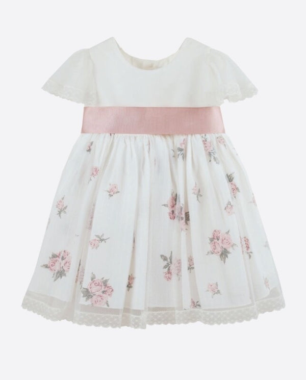 VESTIDO BEBÊ ESTAMPADO EM TULE ROSA