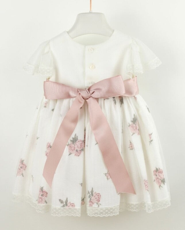 VESTIDO BEBÊ ESTAMPADO EM TULE ROSA